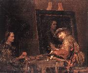 GELDER, Aert de Self-Portrait at an Easel Painting an Old Woman  sgh oil